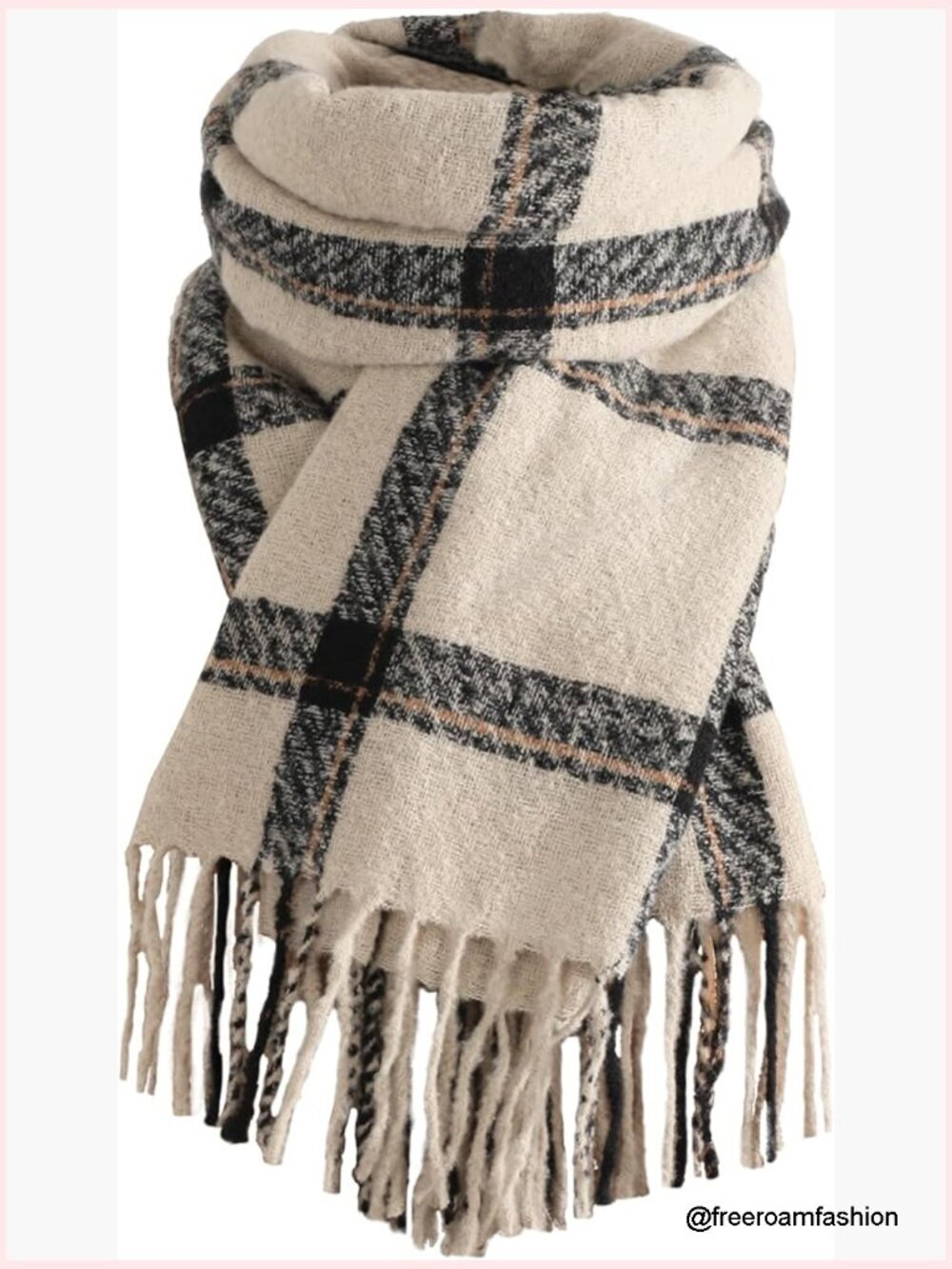 Oversized Plaid Fringe Scarf, Soft Blanket Wrap, Cold Weather Shawl